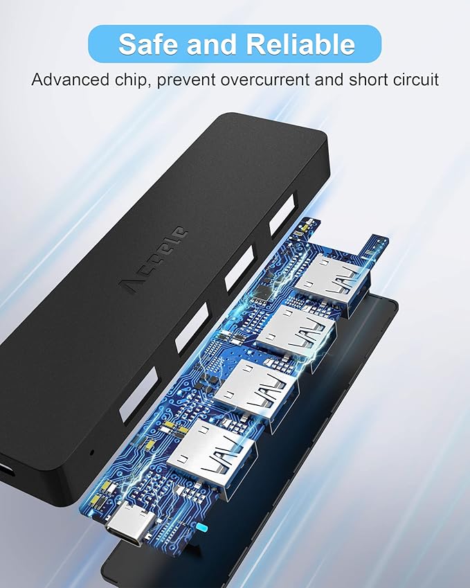 Aceele 4-Port USB 3.0 Hub, Ultra-Slim USB Hub with USB-C Powered Port[Charging/Monitor Not Supported], USB Port for MacBook, Mac Pro, iMac, Mac Mini, XPS, PC, Laptop, Flash Drive, Mobile HDD
