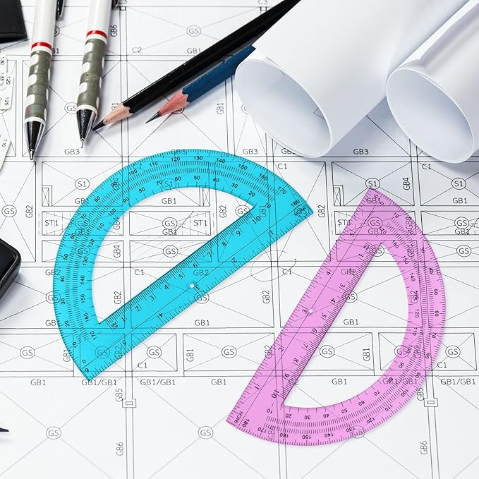 Zonon 3 Pack 6 Inch Plastic Protractor Back to School Protractors 180 Degrees Pink Blue Clear Protractors for Classroom Math Teacher Student Office Supplies