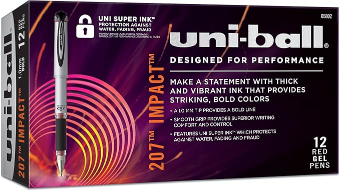 Uni-Ball Signo 207 Impact Gel Pen, 12 Red Pens, 1.0mm Bold Point, Smooth Writing (Pack of 2)