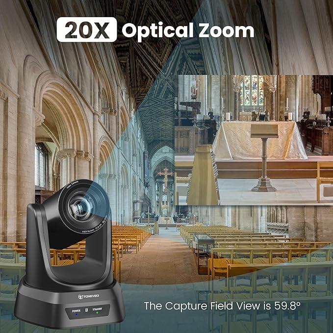 Conference Room PTZ Camera System with 20X Optical Zoom | 1080P 60fps HDMI USB Webcam for Church Streaming Online Video Conference| Compatible with Zoom, OBS | Easy Setup