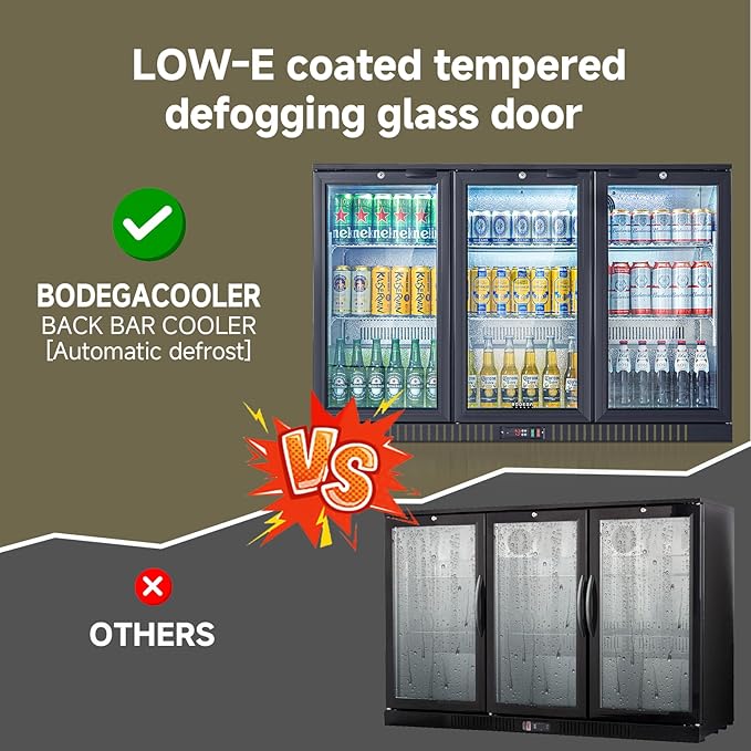 BODEGACOOLER Back Bar Cooler With 3 Glass Doors,Counter Height Commercial Beverage Refrigerator,11.4 Cu.Ft Display Bar Beverage Fridge with LED Lighting,21 inch Cooler for Beer,Soda Drinks,Wine