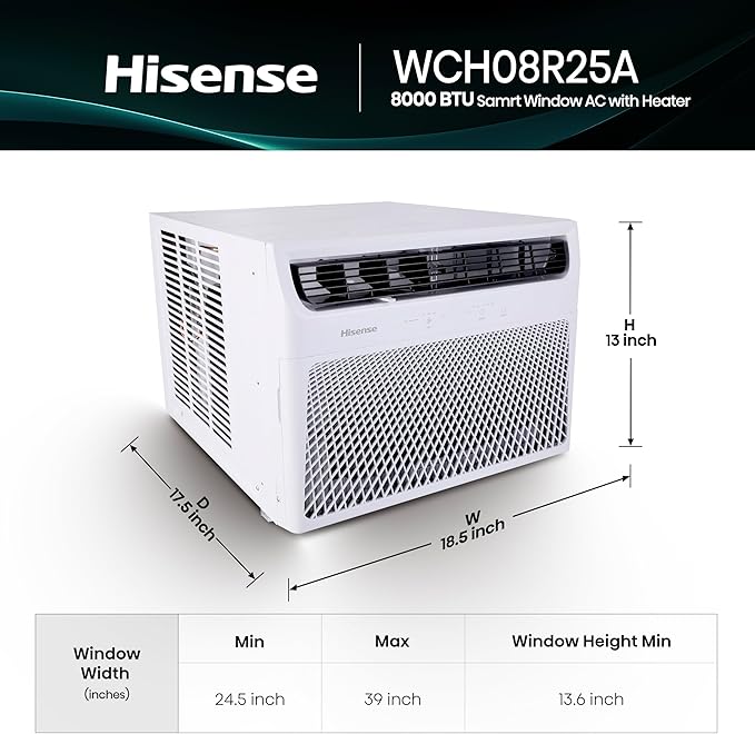 Hisense WCH08R25A Window Air Conditioner, 8,000 BTU, White