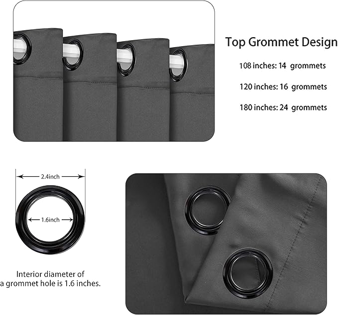 BONZER Extra Wide Room Divider Curtain Total Privacy Wall Grommet Top Thermal Insulated Blackout Curtains for Slide Window, 108L x 120W Inch (9L x 10W ft), 1 Panel, Dark Grey