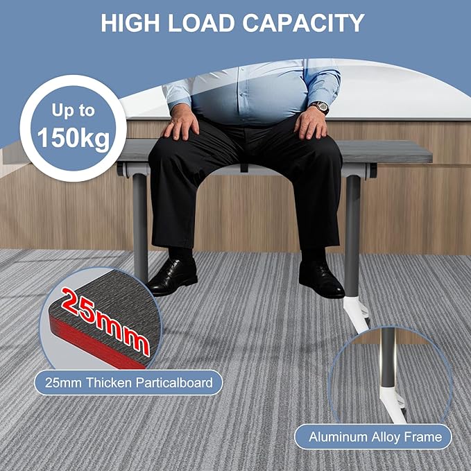 Folding Conference Table, Mobile Training Table for Office Conference, Modern Modular Rectangular Work Desk Meeting Seminar Work Tables with Caster Wheels, Large Breakroom Tables (10Pack L63in)