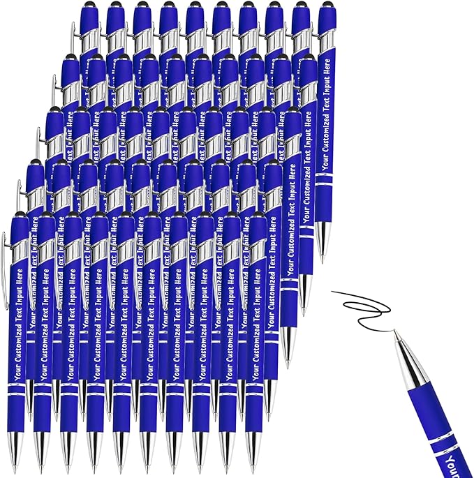 Personalized Ballpoint Pen 50 Custom Pens Free Engraved Bulk with Name Logo, Soft Black Ink Stylus with Touch Metal Office, Gift for Anniversaries, Graduations, Birthdays