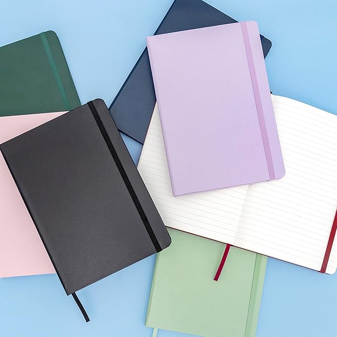 PAPERAGE Lined Journal Notebook, 3 Pack, (Coral, White, Sky Blue), 160 Pages, Medium 5.6 in x 8 in - 100 GSM Thick Paper – Hardcover Journaling Notebook for Work, School & Note Taking