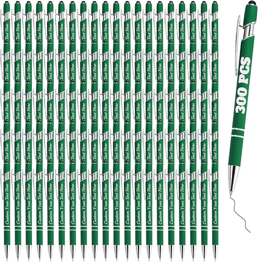 Personalized Pens Bulk 300 with Name Custom Engraving Ballpoint Pens with Stylus Tip Customized Smooth Writing Pens Personalized Gifts for Anniversary Birthday or Graduation(Dark Green,Black Ink)