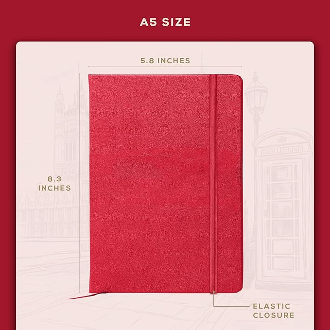 BEECHMORE BOOKS Lined Journal Notebook, 5.8 x 8.3 inch, A5 160 Lined Pages, Hardcover Leather Journals for Women, Men, Writing and Notebooks for Work - 120 GSM Thick Paper, Gifts Box Included