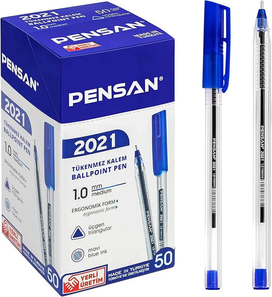 Blue Ballpoint Pens,1.0 mm Medium Point, Blue Pens, Ergonomic Triangle Grip, 50-Count Pack of Bulk Pens