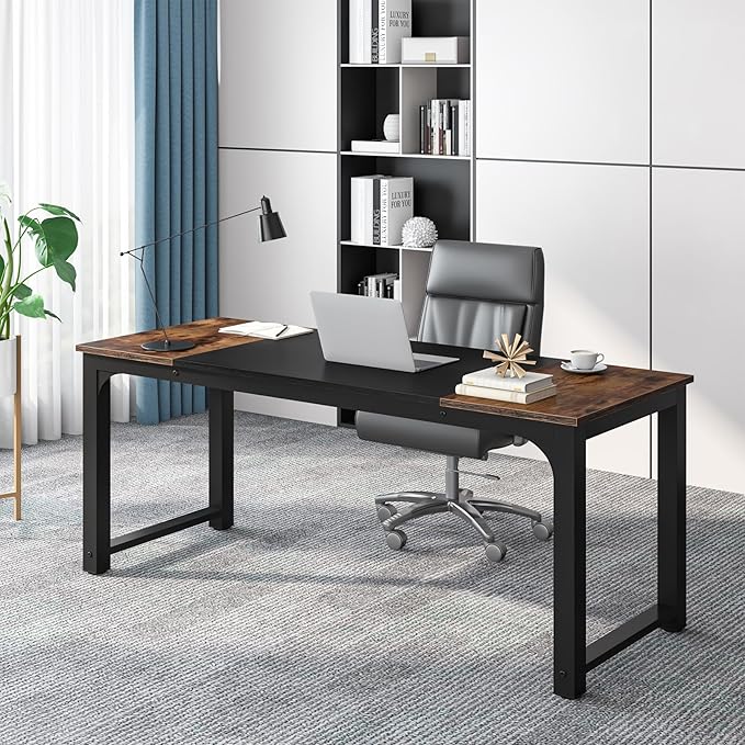 Tribesigns 63” Executive Desk, Large Office Computer Desk with Thicken Frame, Modern Simple Workstation Business Furniture for Home Office, Rustic Brown/Black, 63'' W x 23.6'' D
