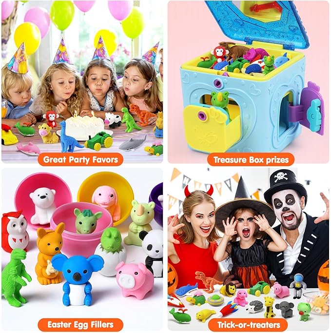 100 Pack Animal Erasers Desk Pet for Kids 3D Puzzle Pencil Eraser Take Apart Bulk Treasure Box Toy for Classroom School Prize Kids Party Favors Back to School Supplies Goodie Bag Stuffers Gift(Random)