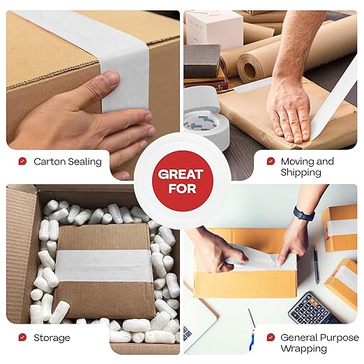 IDL Packaging 2.83" x 450 Feet Reinforced Water-Activated Kraft Gummed Tape 30lb Thickness (Pack of 4) - Secure Paper Packing Tape for Secure Carton Sealing - Heavy-Duty for All Conditions, White