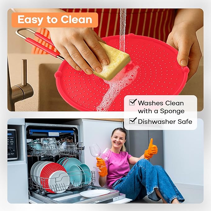 Frying Pan Splatter Screen | USA Brand | 13-Inch Red, Fit Pans (12" to 13") Silicone Grease Splatter Guard for Frying Pan and Stove by Beckon Ware