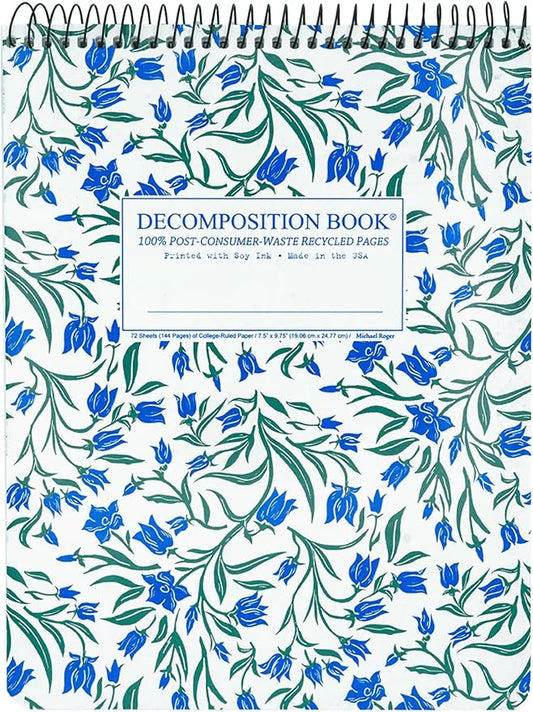 Decomposition Bluebells Top Bound Spiral Notebook – 7.5 x 9.75 Journal, College Ruled Lined Pages – Left-Handed Friendly Notebooks Ideal for Students, Artists & Office Professionals – Made in USA