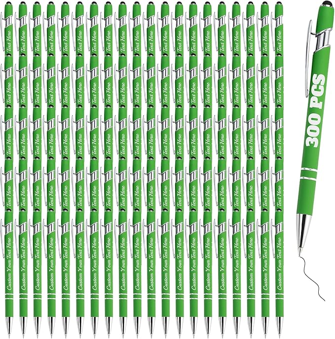 Personalized Pens Bulk 300 with Name Custom Engraving Ballpoint Pens with Stylus Tip Customized Smooth Writing Pens Personalized Gifts for Anniversary Birthday or Graduation(Light Green,Black Ink)