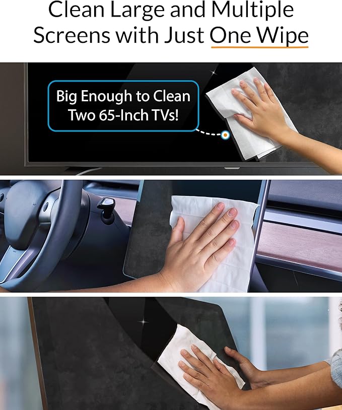 iCloth XL Screen Cleaning Wipes, Lint-Free and Streak-Free, Fast-Drying, Removes Dust, Fingerprints, and Smudges (24 XL Wipes)