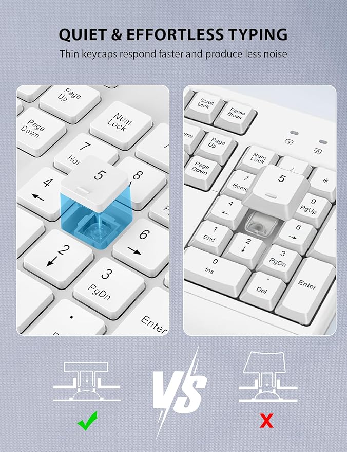 Wireless Keyboard and Mouse Combo - Full-Sized Ergonomic Keyboard with Wrist Rest, Phone Holder, Sleep Mode, Silent 2.4GHz Cordless Keyboard Mouse Combo for Computer, Laptop, PC, Mac, Windows,White