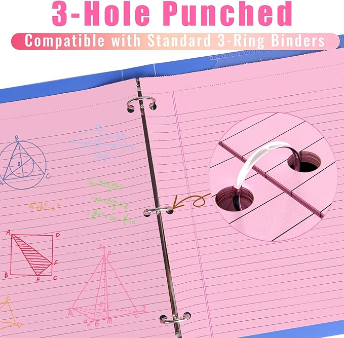 HAUTOCO 12 Pack 8.5 x 11 Legal Pads Pink Wide Ruled Notepads Perforated Writing Pads, 30 Sheets Per Notepad, 3-Hole Punched Paper, Writing Note Pads for School, Home, Office, Business