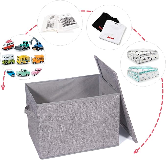 5 Pack Large Foldable Storage Box with Lids Fabric Storage Cube Organizer Cloth Containers Bins Baskets for Closet Clothes Clothing Bed Room