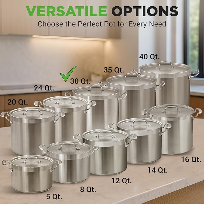 Nutrichef Stainless Steel Cookware Stockpot, 30 Quart Heavy Duty Induction Soup Pot With Stainless Steel Lid And Strong Riveted Handles, Even Heat Distribution, Compatible With Most Cooktops