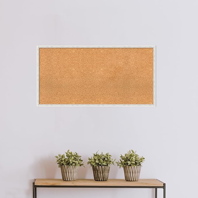 Amanti Art Natural Cork Board for Wall, 21x41 Vision Board with White Frame, Large Corkboard Office Decor for Home Organization, Modern Corkboard Pinboard to Display Items for Home Organization in