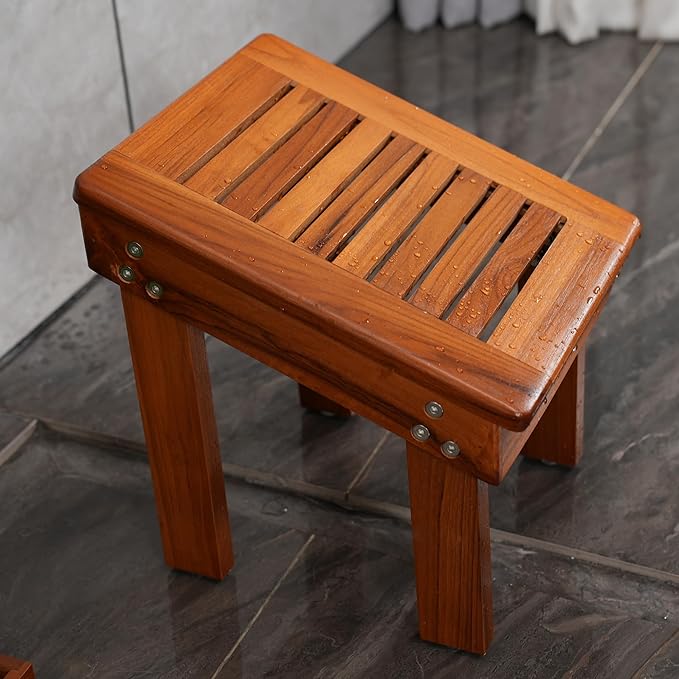Utoplike Teak Wood Shower Foot Stool for Shaving Legs, Sturdy Shower Foot Rest for Shower Shaving, Wooden Shower Foot Step for Bathroom
