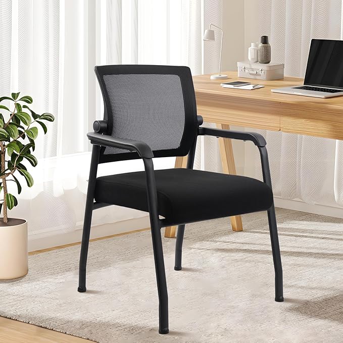 Desk Chair No Wheels with Adjustable Mesh Backrest, Arm Chair with Ergonomic Lumbar Support and Thickened Seats Cushion, Waiting Room Chairs for Office School Church Guest Reception, 8PACK