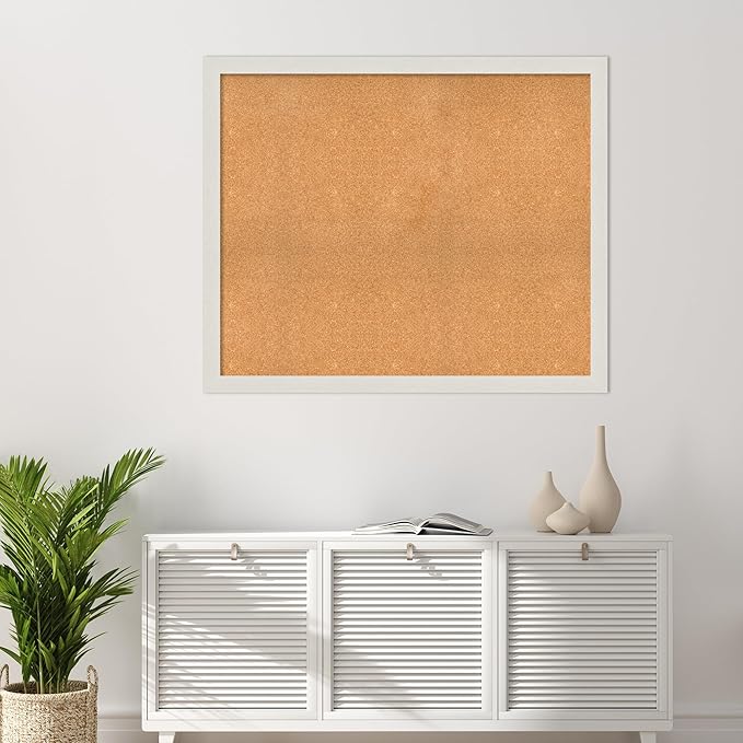 Amanti Art Natural Cork Board for Wall, 39x47 Vision Board with White Frame, Oversize Corkboard Office Decor for Home Organization, Country Rustic Corkboard Pinboard to Display Items for Home