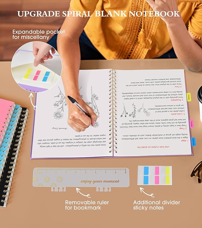 Blank Spiral Notebook Journal 8.5” x 11”, A4 Large Sketch Book for Women Men, 100 GSM Blank Paper Drawing Notebook, Plastic Hardcover Spiral Bound Sketchbook for Sketching Work School Writing, Purple