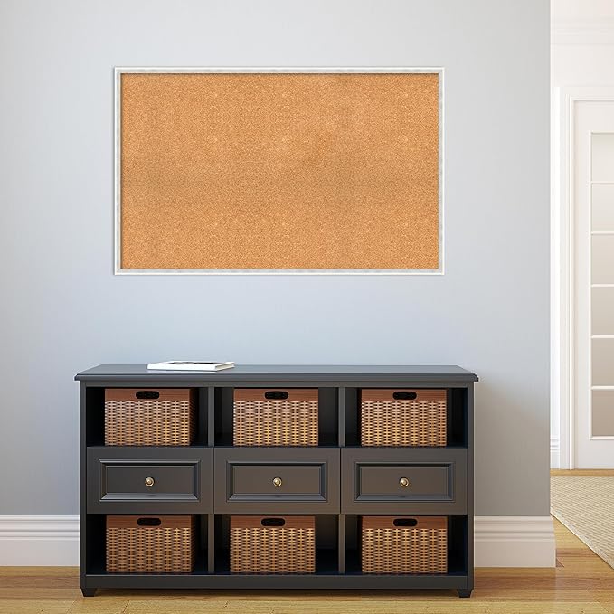 Amanti Art Natural Cork Board for Wall, 27x43 Vision Board with White Frame, Oversize Corkboard Office Decor for Home Organization, Modern Corkboard Pinboard to Display Items for Home Organization in