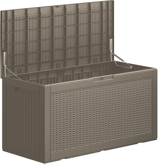 100 Gallon Outdoor Storage Box Waterproof Lockable Resin Deck Box Large, Patio Storage Bin for Pool Accessories Cushion Furniture, Garden Tools, UV-Resistant Outside Delivery Grey