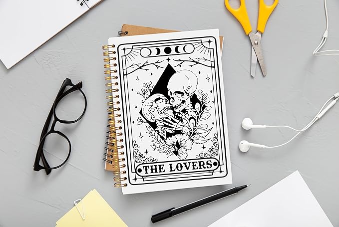 The Lovers Tarot Journal Notebook - Gothic Goth Skeleton Skull Notebook, Witchy Journal, Witchy Goth Gifts for Women, Moon Phase Journal, Gothic Office Supplies, Spiral Notebook 5.5x8.3