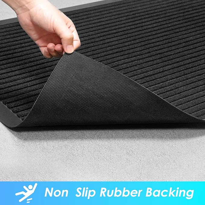 Vicwe Front Door Mat Indoor Outdoor Entrance, 48"x36" Heavy Duty Non-Slip Rubber Doormats, Low Profile,Easy Clean Entryway Floor Mats for Outside, Porch, Patios,Black