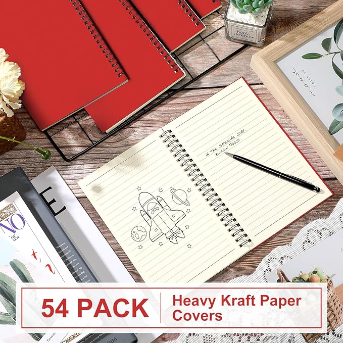 Yahenda 54 Pcs Spiral Notebook Bulk A5 Journal Lined 8.3'' x 5.5'' Writing Composition Paper Small Notepad Subject Notebook for Students Office Business Back to School Supplies (Red)