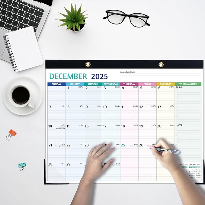 2025-2026 Desk Calendar – Shipped Flat, Large Desk Calendar, 22'' x 17'', Jul 2025 – Dec 2026, 18 Monthly Calendar, Best Desk/Wall Calendar with Desk Pad, To-do Lists, Ruled Blocks, Corner Protectors