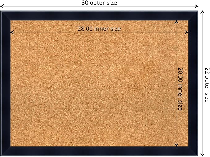 Amanti Art Natural Cork Board for Wall, 22x30 Vision Board with Black Wood Frame, Medium Corkboard Office Decor for Home Organization, Modern Contemporary Corkboard Pinboard to display items for home