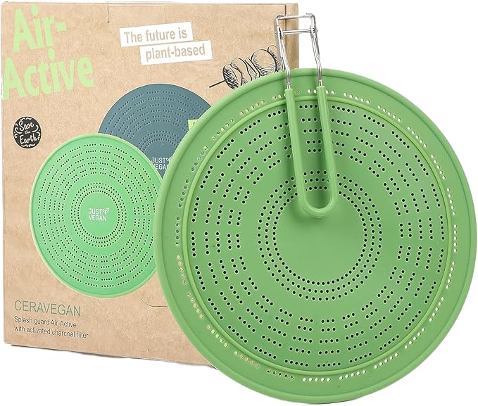 11" Multi-Functional Silicone Splatter Screen with Foldable Handle | 3-in-1 Activated Carbon Filter for Odor Absorption | Dishwasher Safe & Easy Cleaning | Fits 8-11" Pans