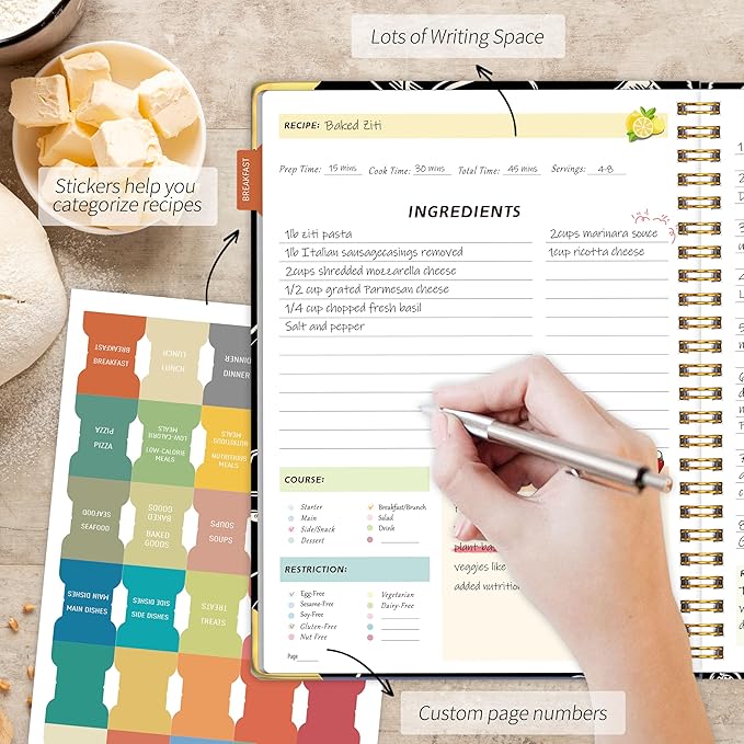 GOLDPEI Blank Recipe Book to Write in Your Own Recipes, Blank Cookbook with 175 Pages for Family Cooking Lover, Recipe Notebook with Tab Sticker Sheets, Recipe Journal, Hardcover, 7.5" x 9.5"