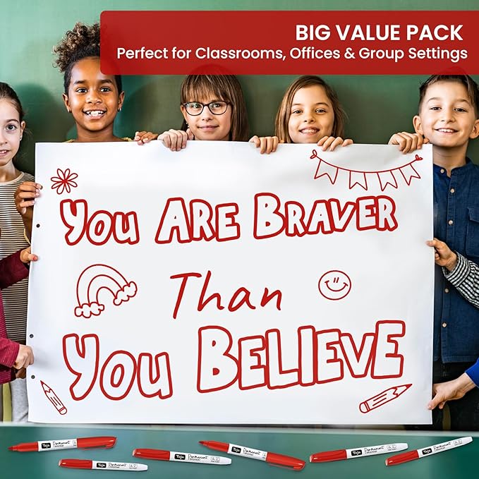 Permanent Markers Fine Tip, 30 Pack Red Quick-Drying and Fade-Resistant Permanent Markers Bulk Set for Writing and Drawing on Wood, Plastic, Metal, Glass, Stone, Ideal for Office School Supplies