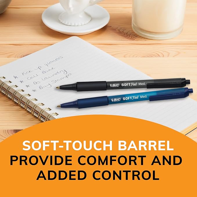 BIC Soft Feel Retractable Ballpoint Pen with 1.0 mm Medium Point and No-Slip Grip, 36-Count in Assorted Ink