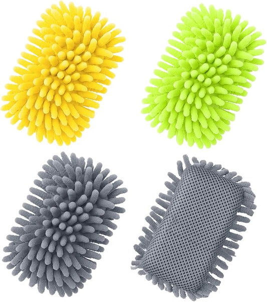 Zonon 4 Pieces Dry Erase Eraser Microfiber Shag Washable Whiteboard Eraser for Markers, Chalk, Classroom, Home and Office (Green,Yellow,Gray)