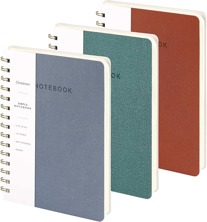 Lined Spiral Notebook College Ruled A5 Journal Book for Note Taking, 160 Pages Writing Journal for Office and Home School Supplies 5.75x8.125 inch (3pack-Reefblue/Green/Brown)