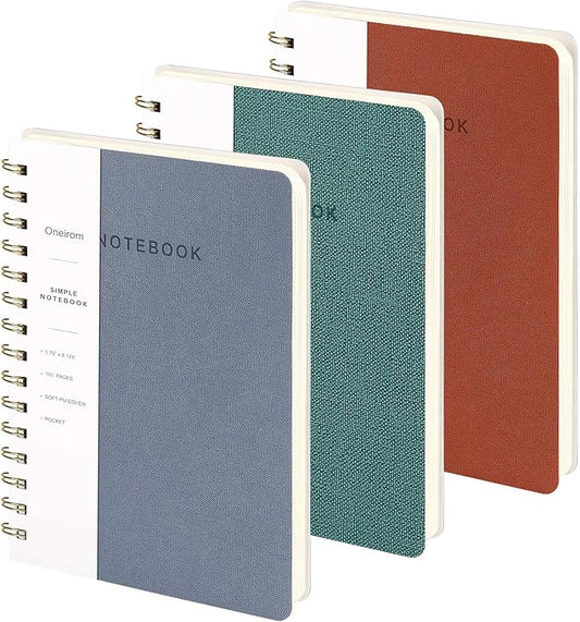 Lined Spiral Notebook College Ruled A5 Journal Book for Note Taking, 160 Pages Writing Journal for Office and Home School Supplies 5.75x8.125 inch (3pack-Reefblue/Green/Brown)