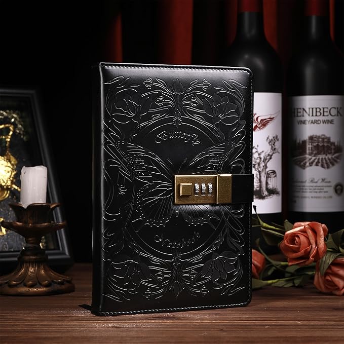 TIEFOSSI Diary with Lock for Women Girls, Lined Locked Journal, Butterfly Journal Notebook with Pen and Bookmark, A5 Refillable Locking Journals for Writing, 224 Numbered Pages