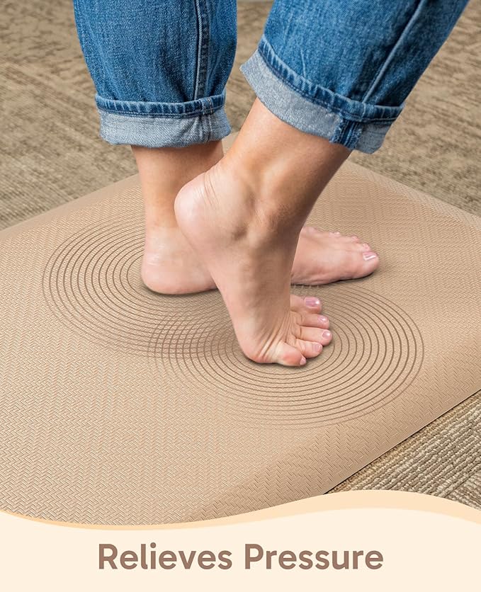 Ophanie Kitchen Mats for Floor, 3/4 Inch Thick Kitchen Rugs, Anti Fatigue Standing Cushioned Mat, Waterproof,Comfort Ergonomic Mat for Office, Home, Sink, 24'' x 70'' Beige Non-Slip Bottom