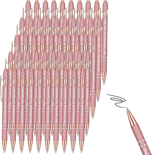 Up to 100 Pcs Personalized Ballpoint Pen Custom Pens Free Engraved Bulk with Name Logo Soft Black Ink Stylus with Touch Metal Office Gift for Anniversaries Graduations Birthdays