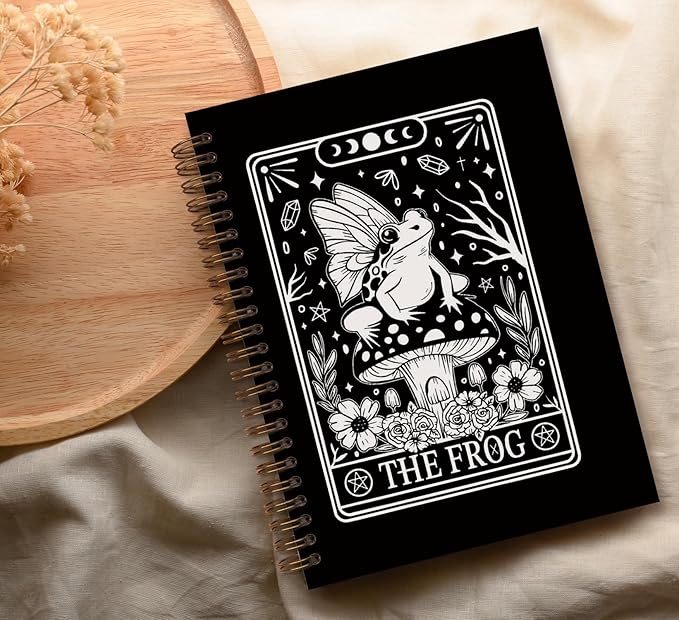 Tarot Frog Spiral Notebook,Gothic Style Skull Notebook Journal for Work Office School Teacher,Cute Notebooks for School Supplies Home Office,Black Hard Cover Journal Notebooks
