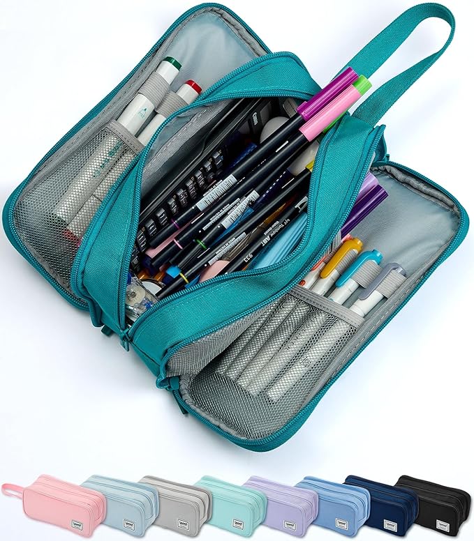 Pencil Case Pouch Box Bag School Supplies Girls Boys Kids, Cute Preppy Stuff Big Capacity Aesthetic Pen Organizer, Back to College Stationary, Teal, Extra Large Style, 2300ml