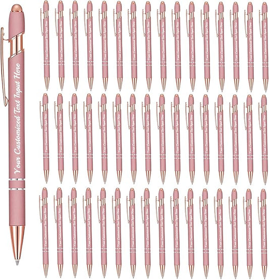 Personalized Ballpoint Pen 48pcs, Custom Pens Free Engraved Bulk with Name Logo, Soft Black Ink Stylus with Touch Metal Office, Gift for Anniversaries, Graduations, Birthdays
