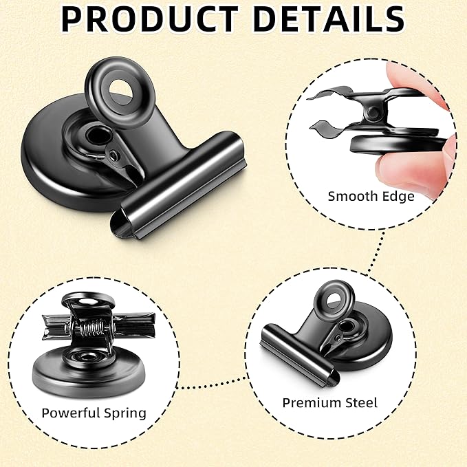 Grtard 24 Pack Magnetic Clips Heavy Duty, Black Magnet Clips for Fridge, Refrigerator Magnets, Strong Magnetic Clip, Scratch Free Magnets with Clip for Whiteboard, Refrigerator, Cruise, Locker